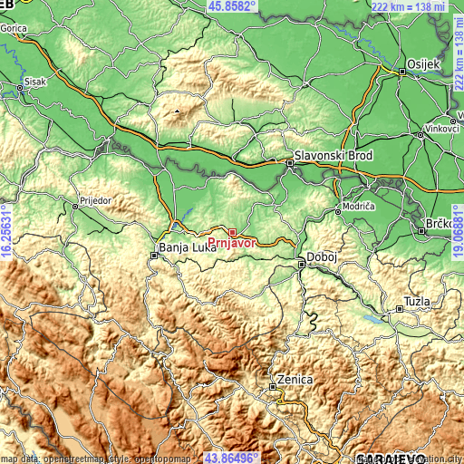 Topographic map of Prnjavor