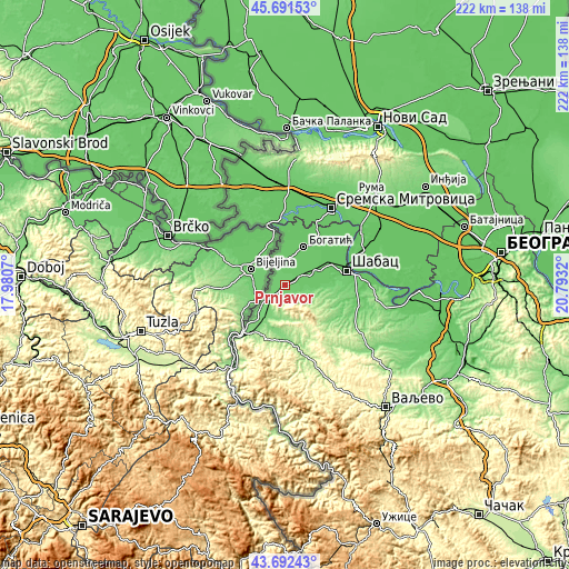 Topographic map of Prnjavor