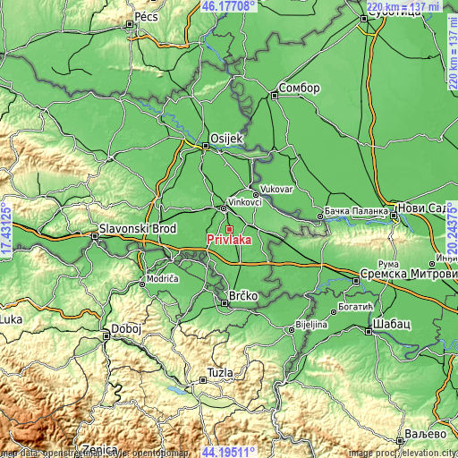 Topographic map of Privlaka
