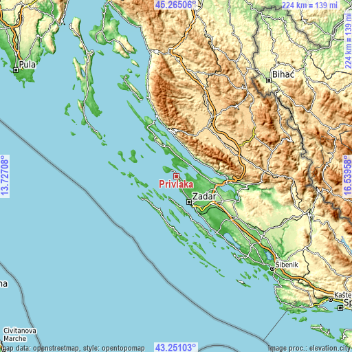 Topographic map of Privlaka