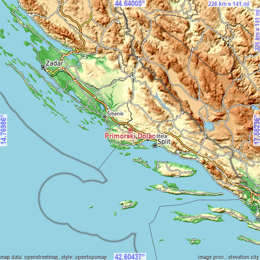 Topographic map of Primorski Dolac