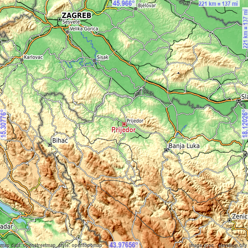 Topographic map of Prijedor