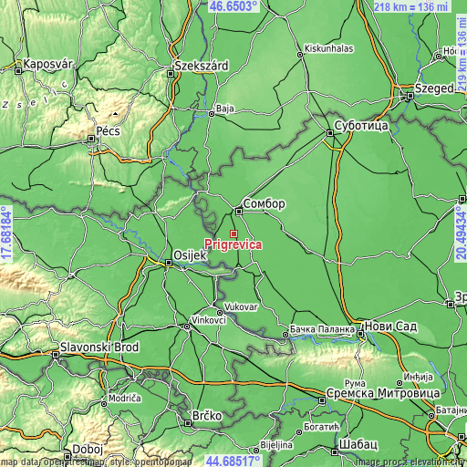 Topographic map of Prigrevica