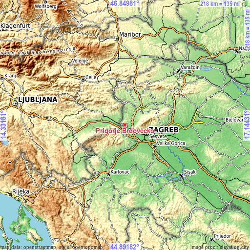 Topographic map of Prigorje Brdovečko