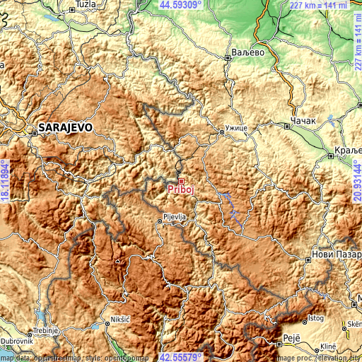 Topographic map of Priboj