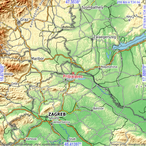 Topographic map of Pribislavec