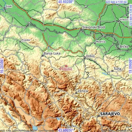 Topographic map of Pribinić