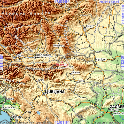 Topographic map of Prevalje