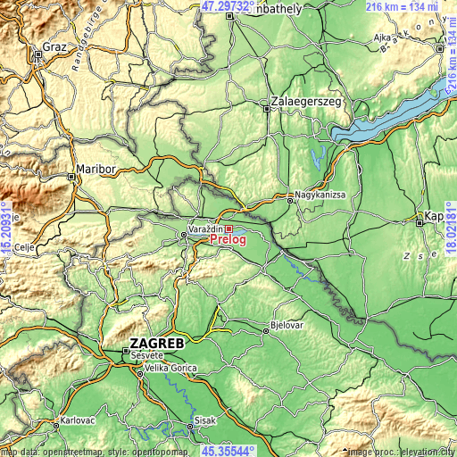Topographic map of Prelog
