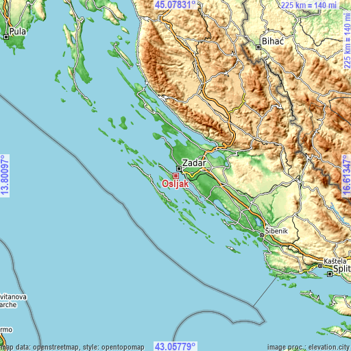 Topographic map of Osljak