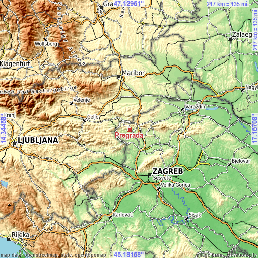 Topographic map of Pregrada