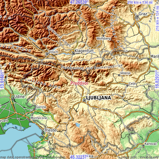 Topographic map of Preddvor