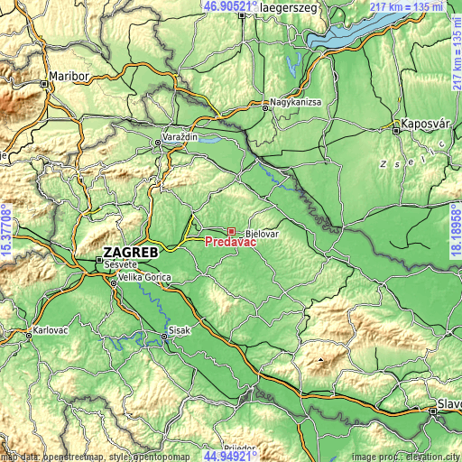 Topographic map of Predavac