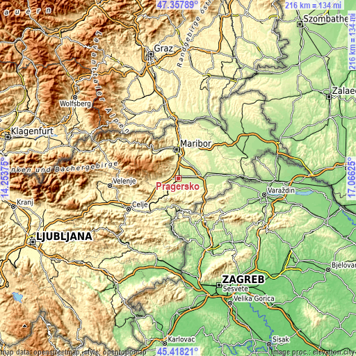 Topographic map of Pragersko