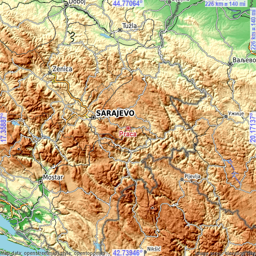 Topographic map of Prača