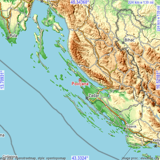 Topographic map of Povljana