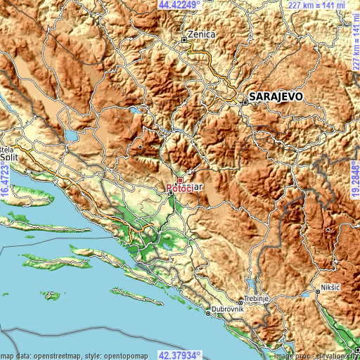 Topographic map of Potoci