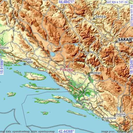 Topographic map of Posušje