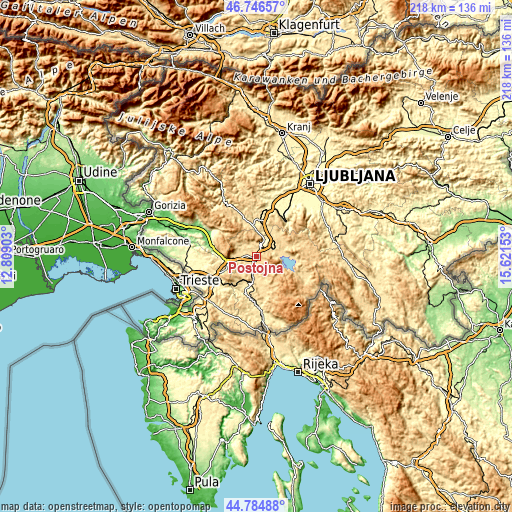 Topographic map of Postojna