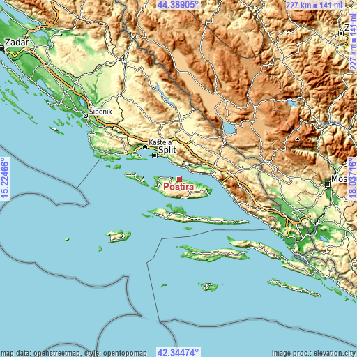 Topographic map of Postira