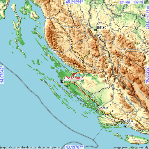 Topographic map of Posedarje