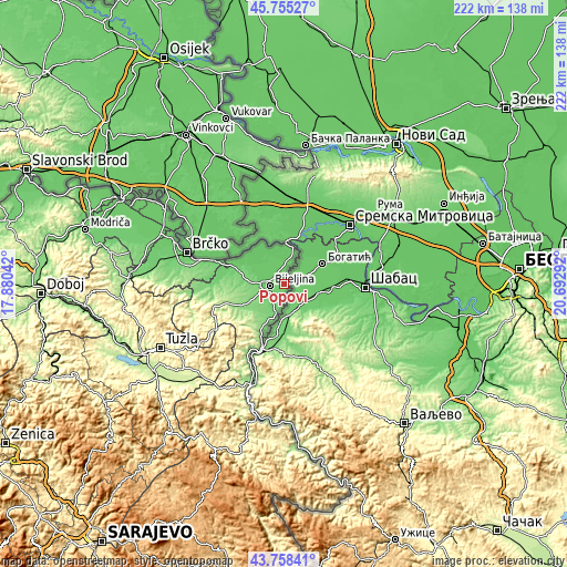 Topographic map of Popovi