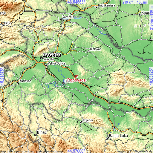 Topographic map of Popovača