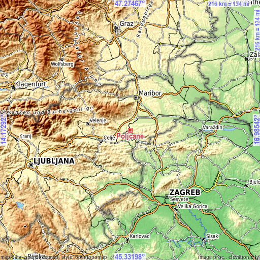 Topographic map of Poljčane
