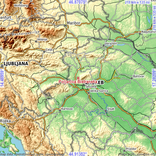 Topographic map of Poljanica Bistranska