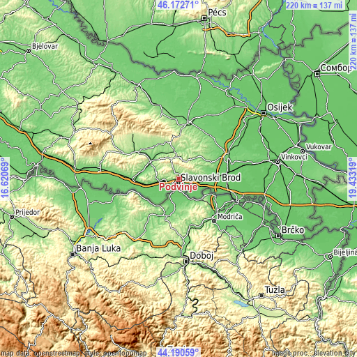 Topographic map of Podvinje