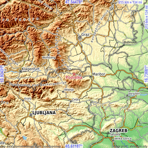 Topographic map of Podvelka