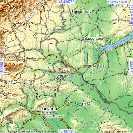 Topographic map of Podturen