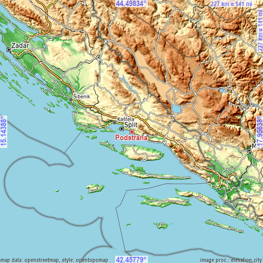 Topographic map of Podstrana