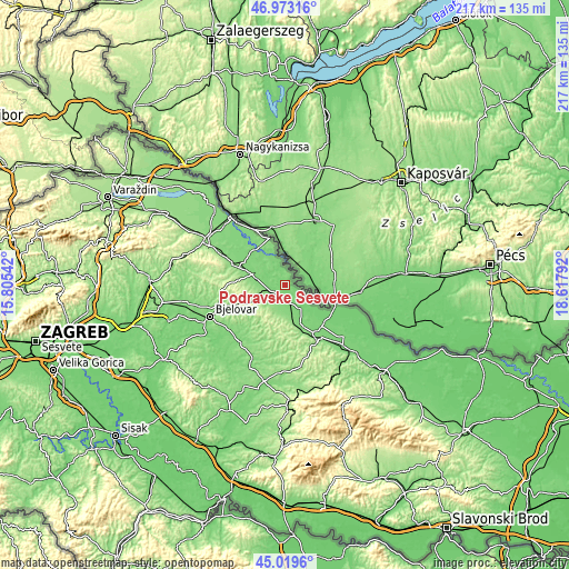 Topographic map of Podravske Sesvete