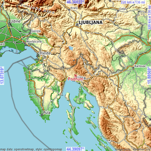 Topographic map of Podhum