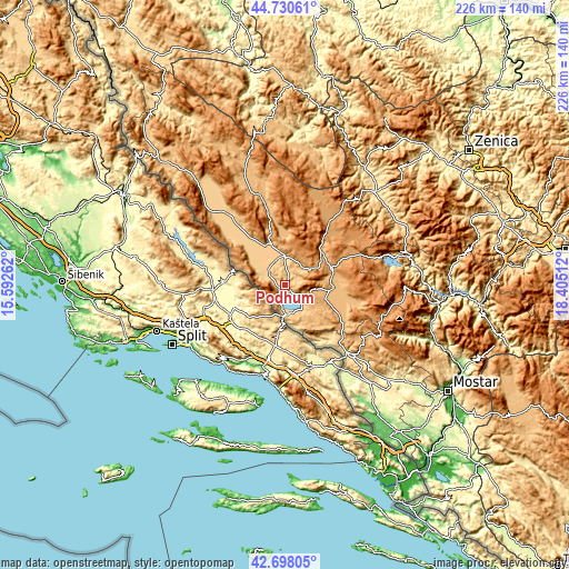 Topographic map of Podhum