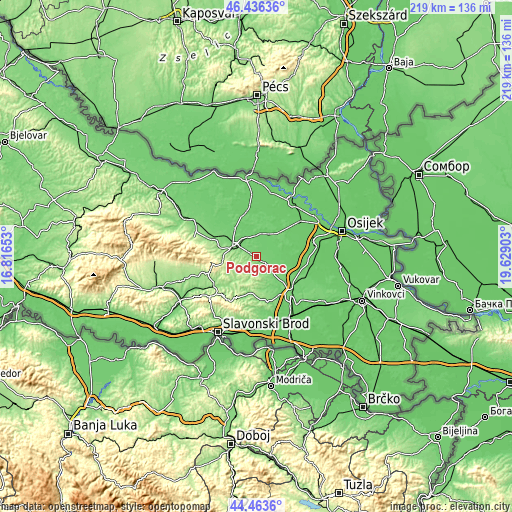 Topographic map of Podgorač