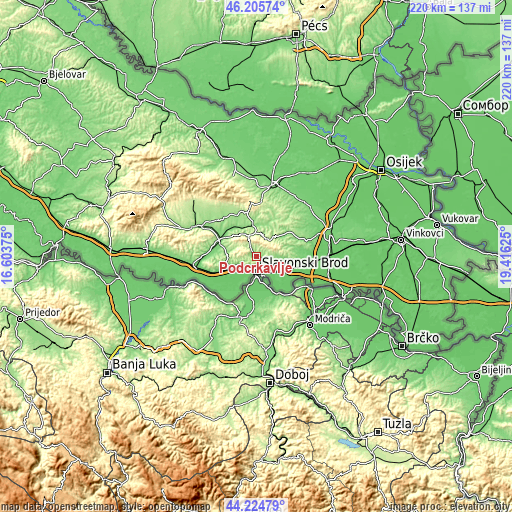 Topographic map of Podcrkavlje