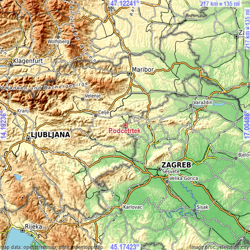 Topographic map of Podčetrtek