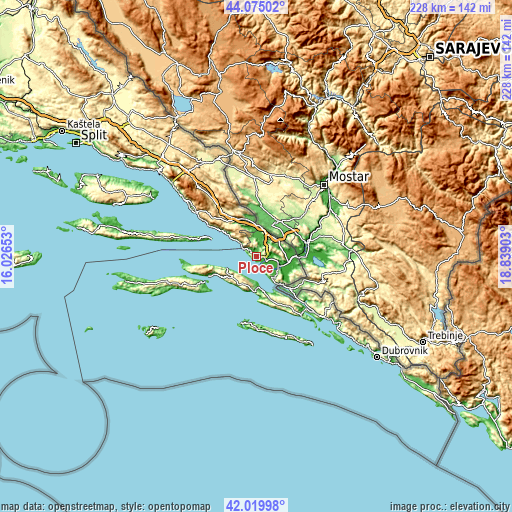 Topographic map of Ploče