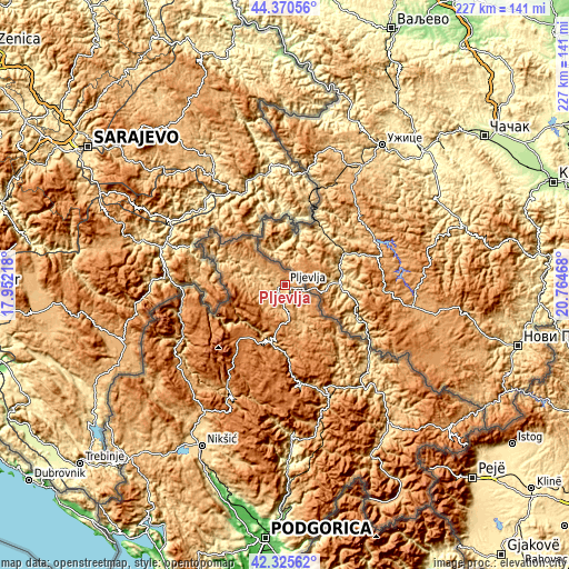 Topographic map of Pljevlja