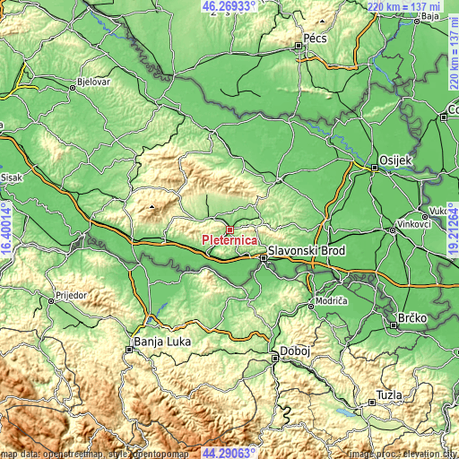 Topographic map of Pleternica