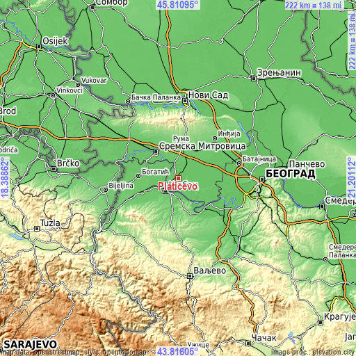 Topographic map of Platičevo