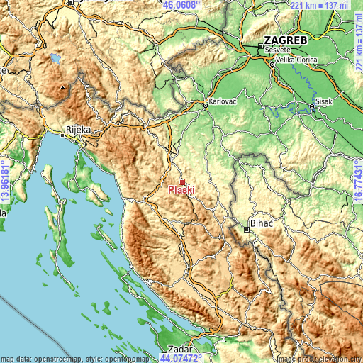 Topographic map of Plaški
