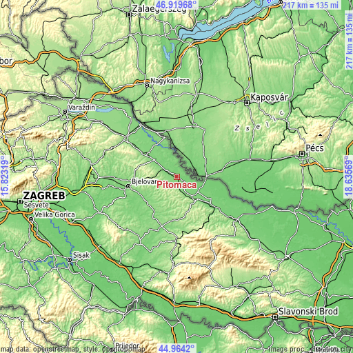 Topographic map of Pitomača