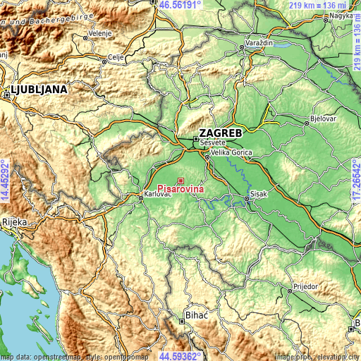 Topographic map of Pisarovina