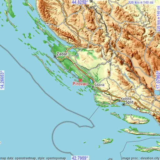 Topographic map of Pirovac