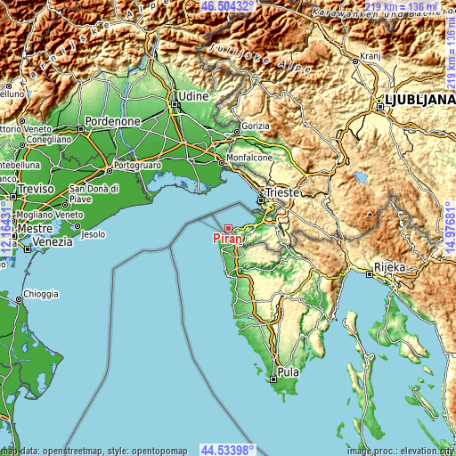 Topographic map of Piran