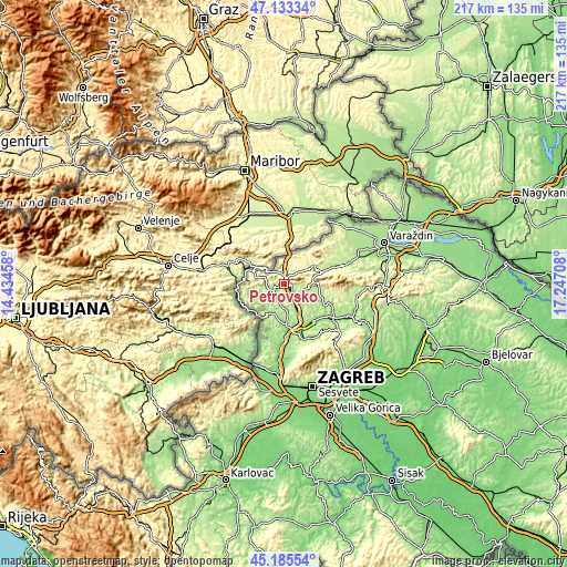 Topographic map of Petrovsko