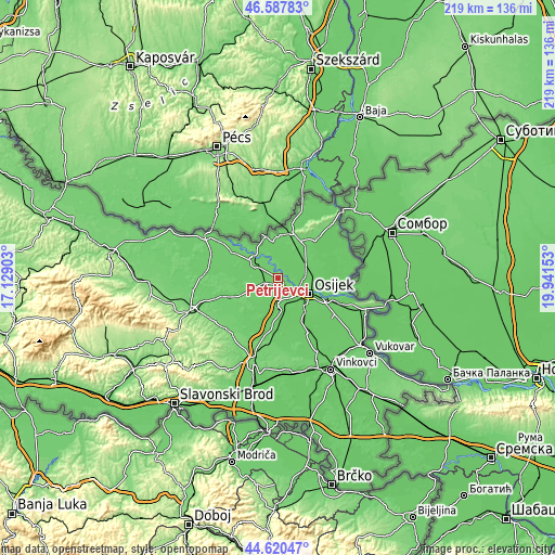 Topographic map of Petrijevci